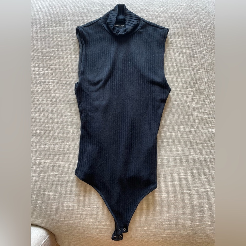 Abercrombie & Fitch Black Sleeveless Turtleneck Thong Bodysuit